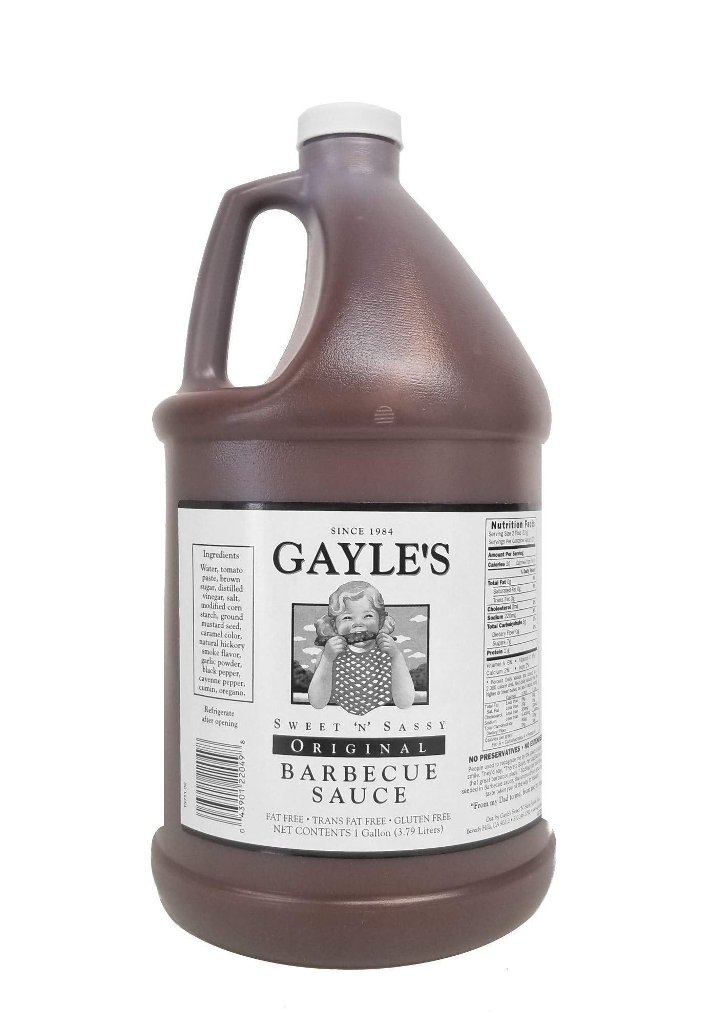 Gayle's Sweet 'N' Sassy Original BBQ Barbecue Barbeque Sauce, 1 Gallon