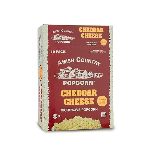 Amish Country Popcorn | Old Fashioned Microwave Popcorn | 10 Bags Cheddar Cheese Ladyfinger | Non-GMO, Gluten Free, Microwaveable and Kosher (10 Bags)