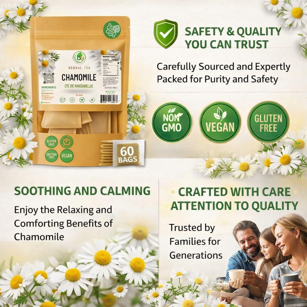 Manzanilla Té (Chamomile Tea) - 60 Premium Tea Bags - 100% Natural Herbal Infusion (Matricaria chamomilla) - Soothing Nightly Ritual - Caffeine-Free