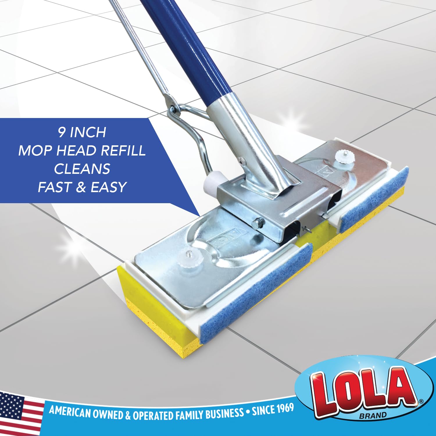 LOLA Cellulose SqueezeMatic Butterfly Sponge Mop Refill, 9", 2 Pack, Floor Cleaning, Comparable w/Quickie Type S Sponge Mop Refill