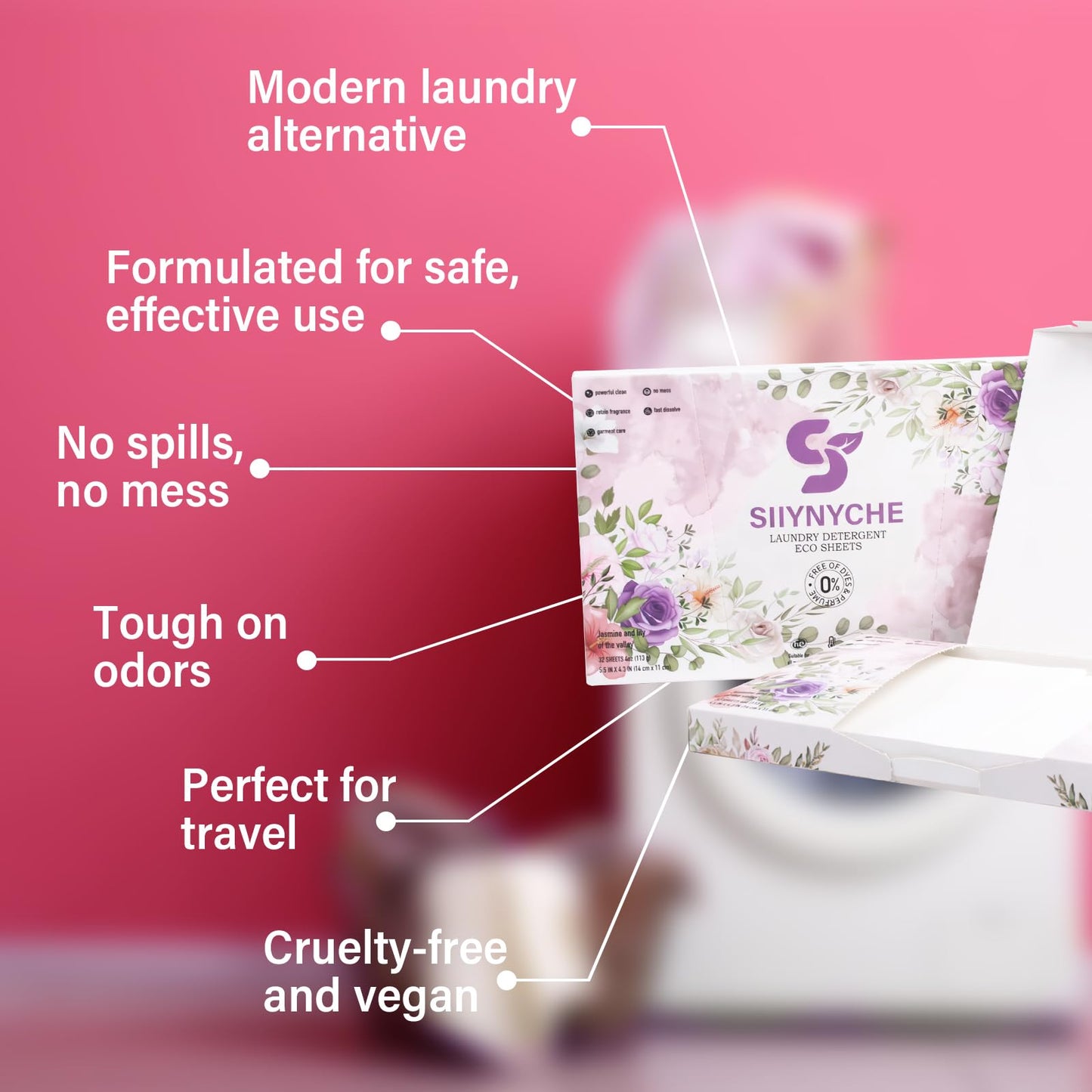 YUCO Laundry Detergent Sheets Jasmine and Lily Scent-64 Loads Travel Laundry Sheets Detergent Hypoallergenic Removes Stains & Odors