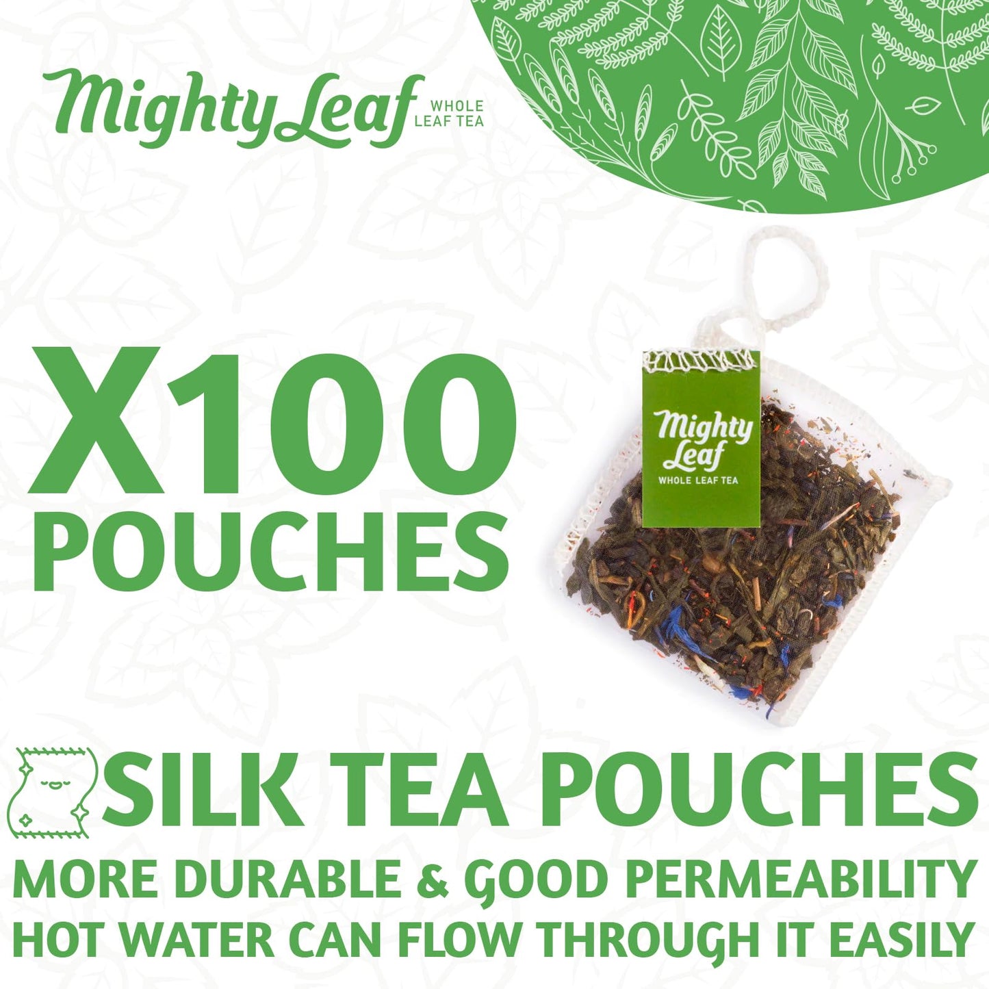 Mighty Leaf Green Tea Tropical - 100 Count Whole Leaf Green Tea Bags - Pyramid Sachets with Pineapple, Tropical Fruit & Floral Flavors