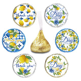 300 Pcs Capri Lemon Wedding Kiss Sticker Labels, Lemon Blue Tiles Round Candy Stickers for Bridal Baby Shower Birthday Party, Summer Italian Style