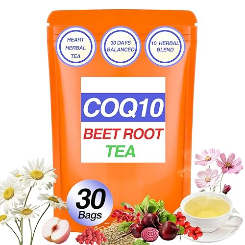 Q10 Blood Pressure Tea - Heart Functional Tea with Hibiscus, Chamomile, Beet Root, Hawthorn Berry - Non-GMO, Caffeine-Free, Sugar Free, Peach Flavor