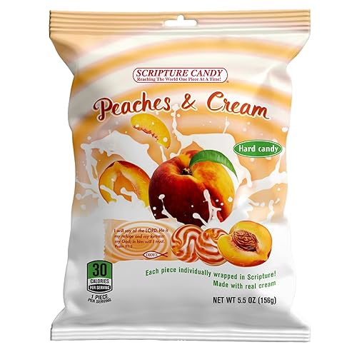 Scripture Candy, Peaches & Cream Hard Candy 5.5oz Bag, 25 Pieces
