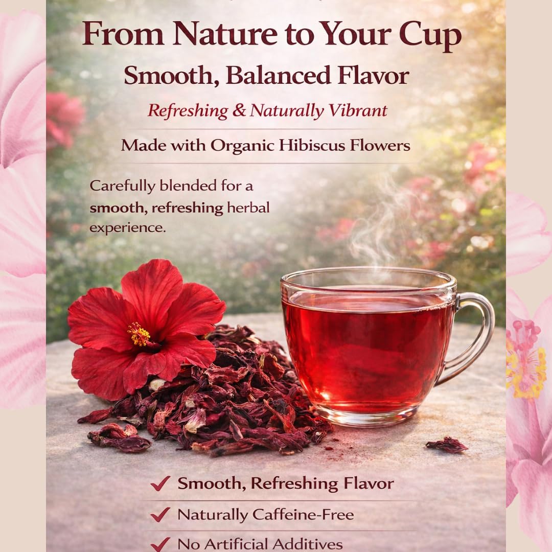 Organic Hibiscus Tea Bags - 100 Plant-Based Tea Bags - Hibiscus Flower Herbal Tea - Caffeine Free Herbal Tea - USDA Organic - Tealise