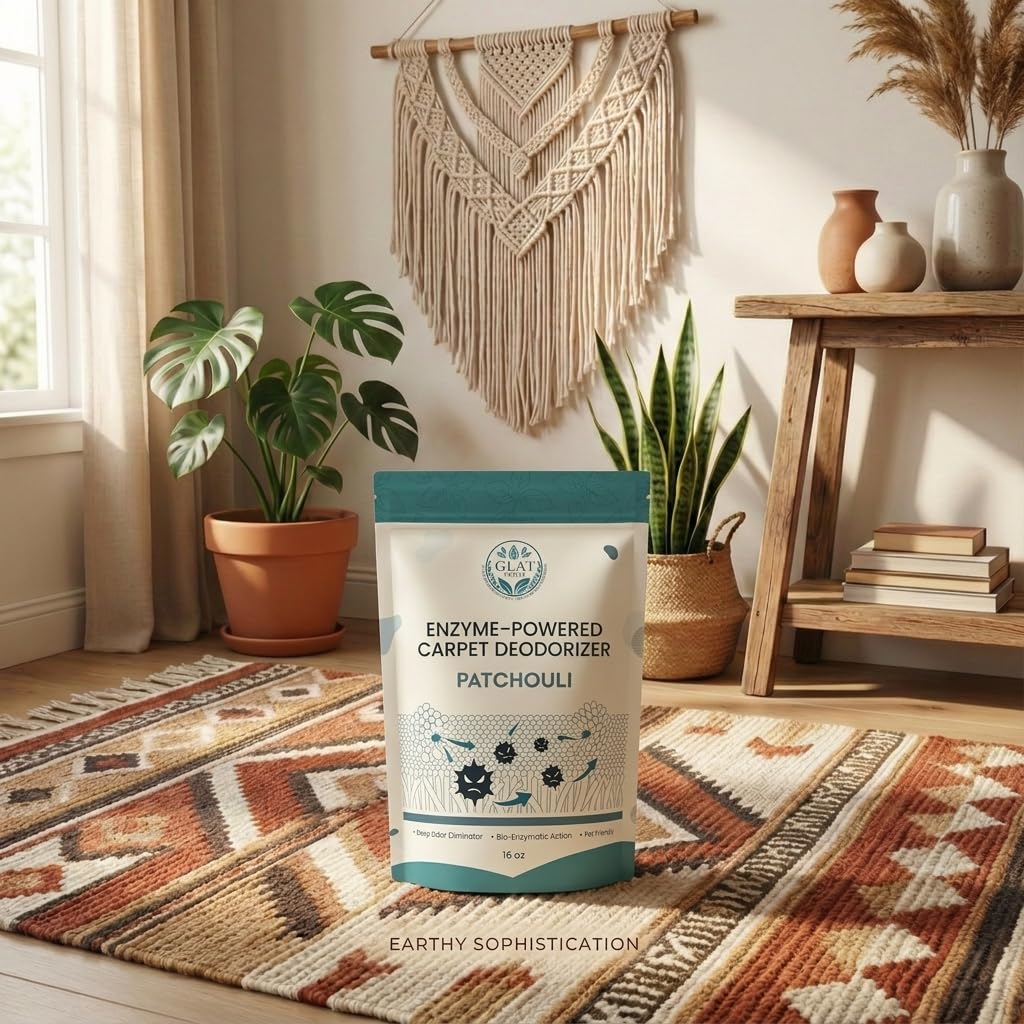 GLAT Group Enzyme-Powered Carpet Deodorizer (Powder) - Patchouli | Natural Pet Odor Eliminator | Bio-Enzymatic Formula, Premium Performance, Eco