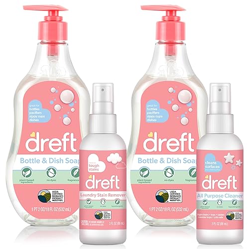 DREFT Bottle and Dish Soap Baby Gift Set - Bonus Travel Size Dreft All Purpose Cleaner & Stain Remover - Made to Clean Baby Essentials - Plant Based