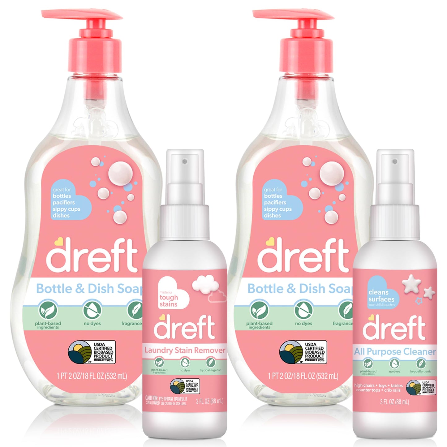 DREFT Bottle and Dish Soap Baby Gift Set - Bonus Travel Size Dreft All Purpose Cleaner & Stain Remover - Made to Clean Baby Essentials - Plant Based