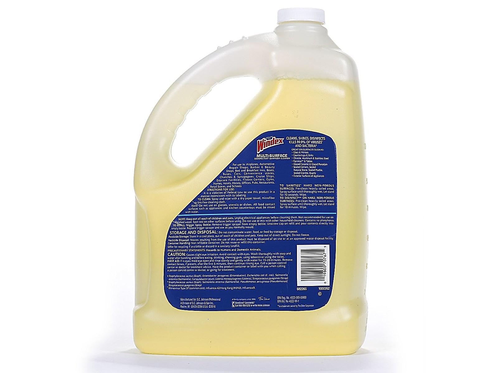 SC Johnson Professional Windex Multi-Surface Disinfectant Cleaner, Citrus, 1 Gallon Bottle Refill