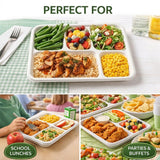5-Compartment Compostable Plates for Easy Cleanup - Compartment Tray for Portion Control & Mess-Free Meals - 10.25×8.5 In Disposable Bagasse Paper