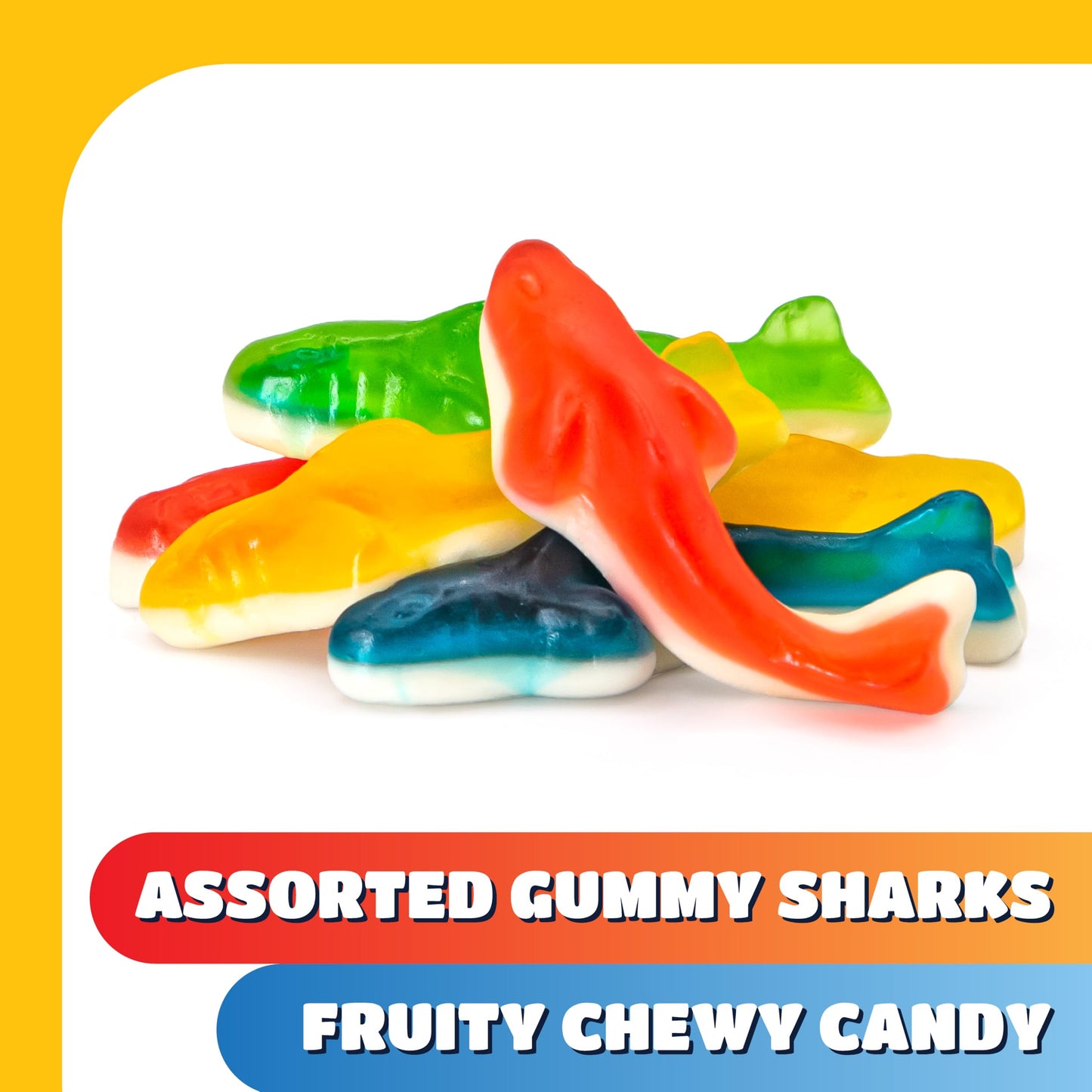 Gummy Sharks - 1 Pound Pack - Assorted Fruit Shark Gummies - Fish Candy for Goodie Bags, Gifting, Pool Parties, Snacking & Dessert Decorating - Chewy