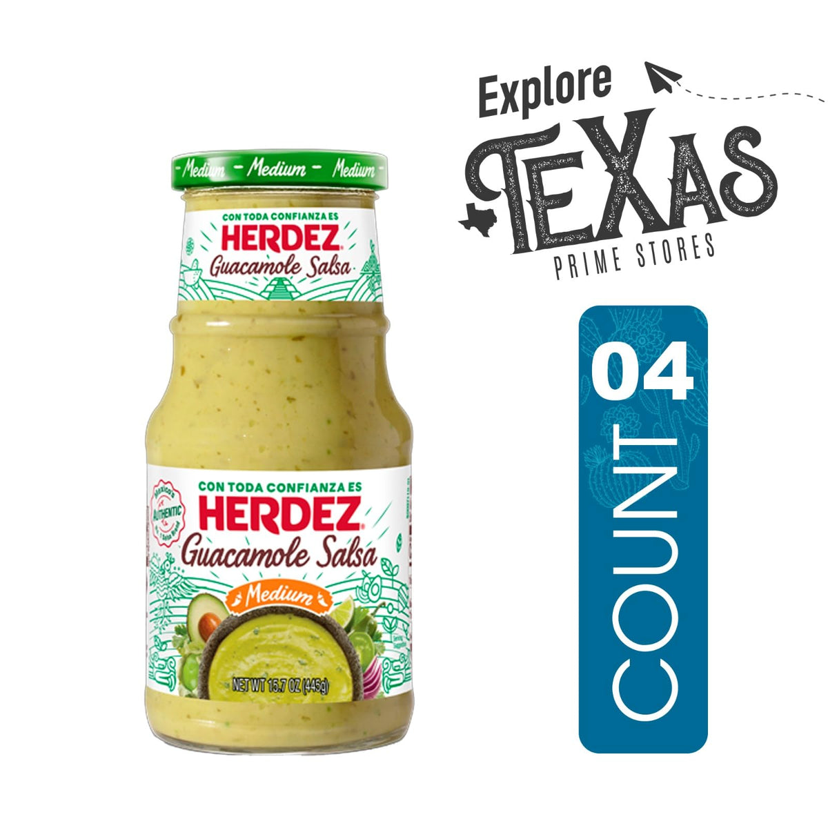 Herdez - Lavinia Essentials Bundle: 4-Pack of Salsa Guacamole Medium 16oz Glass Bottle + 1 Utility Prop.