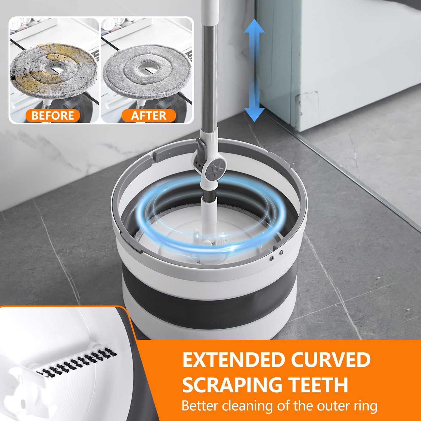 Spin Mop and Bucket Set ?2 Replaceable Microfiber Mop Pads?1 Magic Sponge Eraser pad for Deep-Cleaning Mops for Floors (Mop Set, 10" Mop-Head)