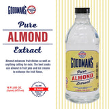 Goodman's Pure Almond Extract - Gluten-Free, Non-GMO, Kosher, Low Carb & Low Calorie - Ideal for Baking, Cooking, and Beverages - No Artificial