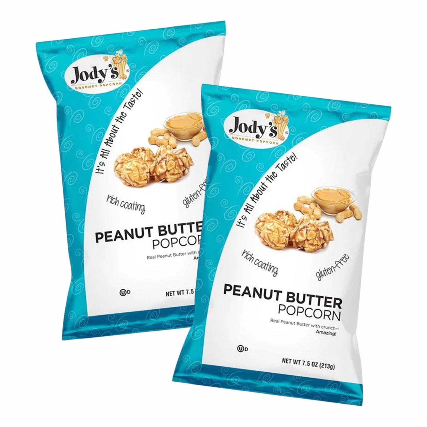 Jody’s Peanut Butter Popcorn 2-Pack Bundle | Gourmet Sweet & Nutty Snack Bags | 7.5oz Each | Crunchy Coated Kernels with Creamy Peanut Flavor |
