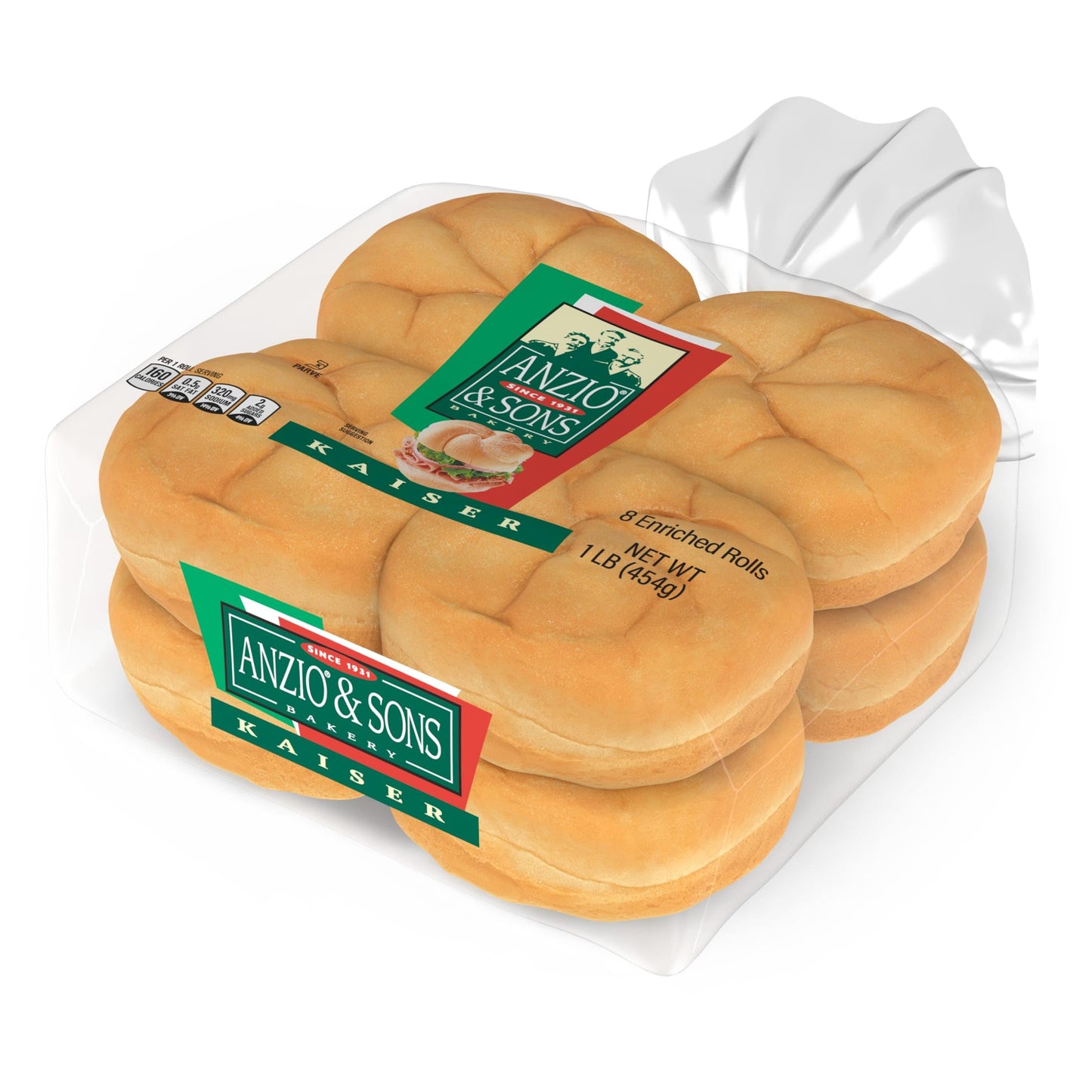 Anzio & Sons Kaiser Rolls, 8 count, (2.0 oz each), White Hamburger Buns, 16 oz Bag