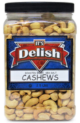 Roasted & Salted Cashews by It’s Delish - 2.5 lbs Jumbo Container - Roasted with Sea Salt - Kosher Long-lasting Jar - Energetic, Healthy Snack