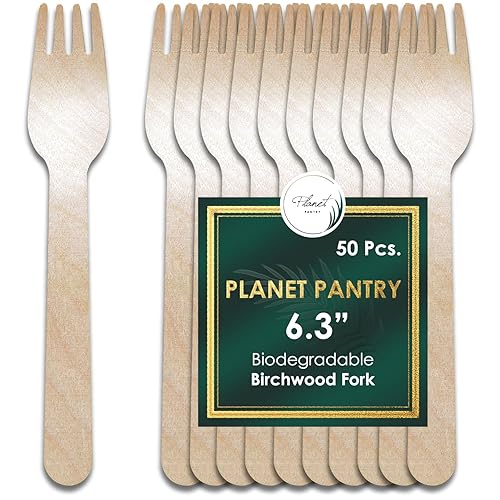 Planet Pantry Disposable Birchwood Cutlery Fork (50 pcs) Plastic Alternative Eco-Friendly for Food, Party, Buffet, Wedding