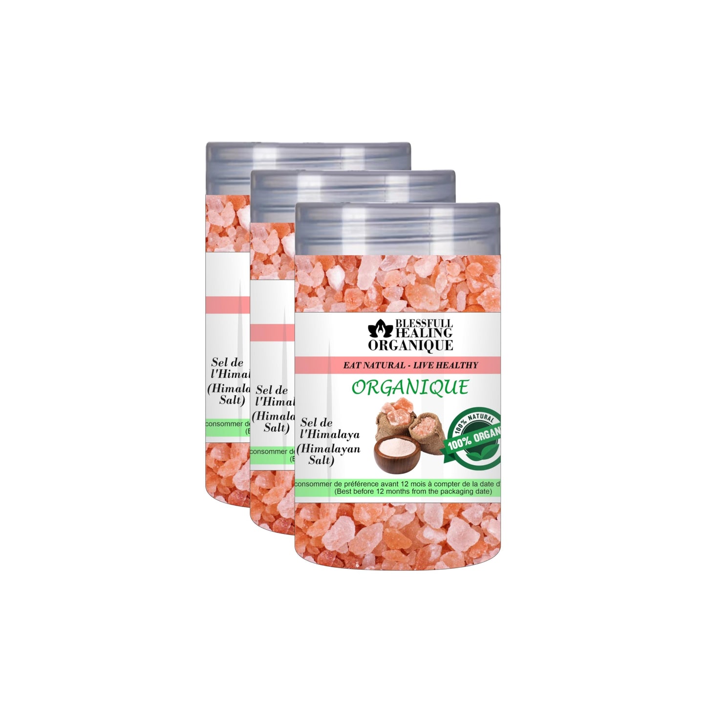 Blessfull Healing Organic Himalyan Salt 100 Gram (3.52 oz) Each (Pack Of 3) = 300 Grams, Vegan