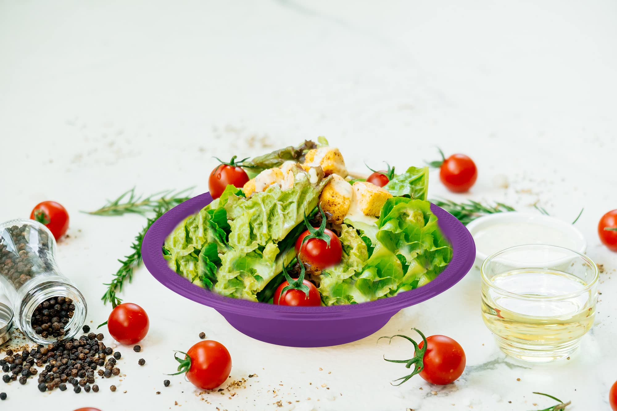 DecorRack 24 Small Plastic Bowls, 7 inch Disposable 12 oz Serving Bowl, Fruit Snack, Popcorn, Soup, and Salad, Kids Birthday and Holiday Party