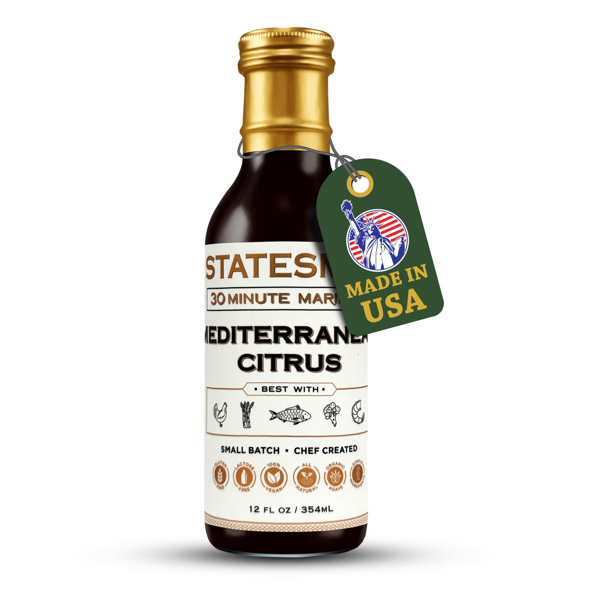 Statesmen Mediterranean Citrus 30 Minute Marinade, 12 oz - Gluten-Free, Vegan, Lactose-Free Herb & Citrus Marinade for Chicken, Fish, Shrimp