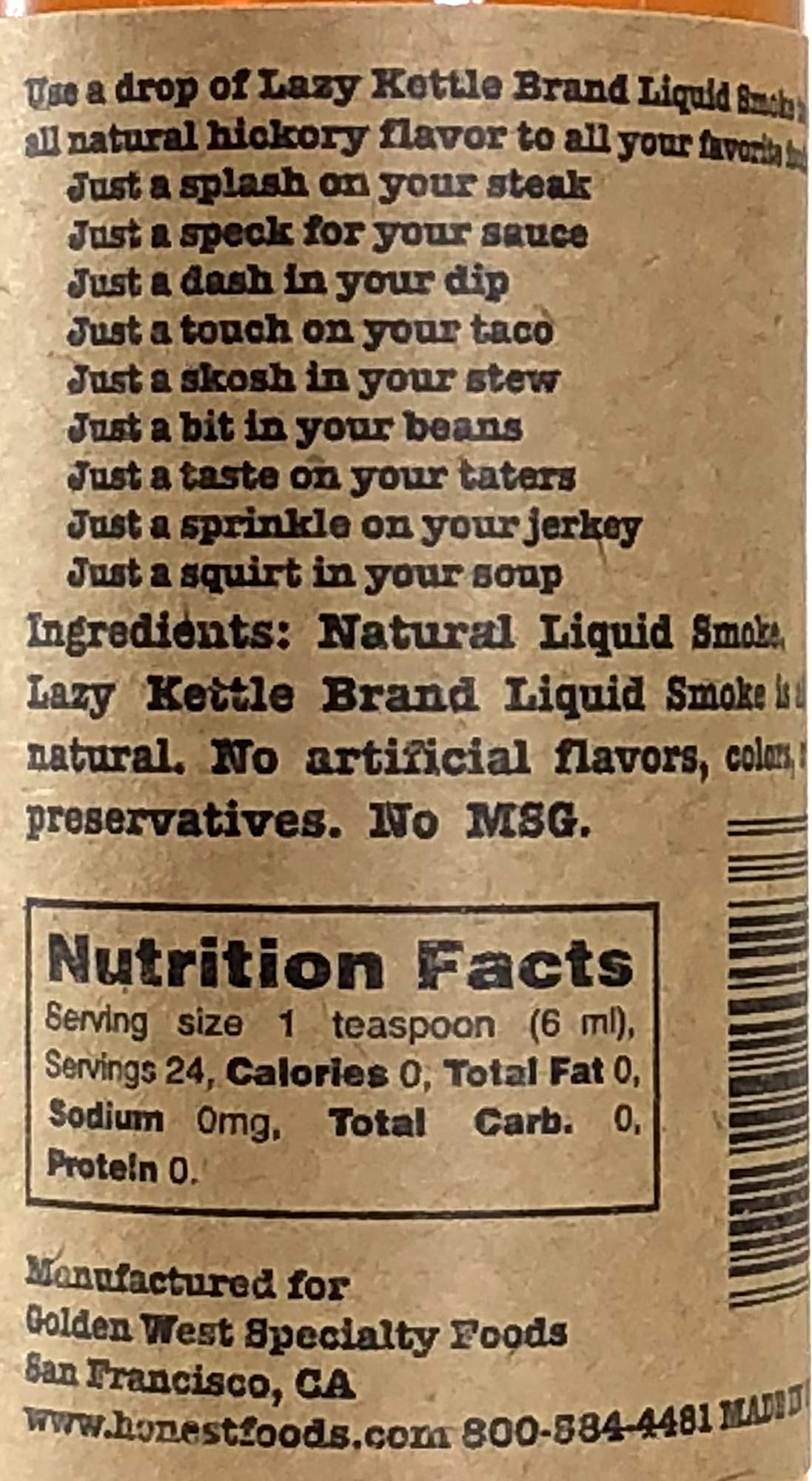 Lazy Kettle Brand All Natural Liquid Smoke | Perfect for Flavoring Meat | Hickory | Used to Flavor Beef Jerky, Steak, Fish, Cheese, Sauces and More |