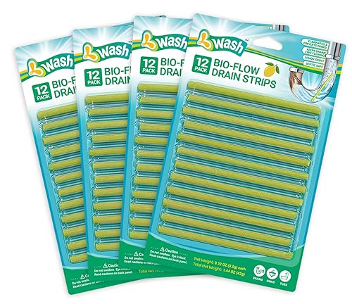 Lemon Scent Bio-Flow Drain Strips - 48 Strips | L-Wash Drain Cleaner & Odor Remover Sticks - Keeps Pipes Fresh