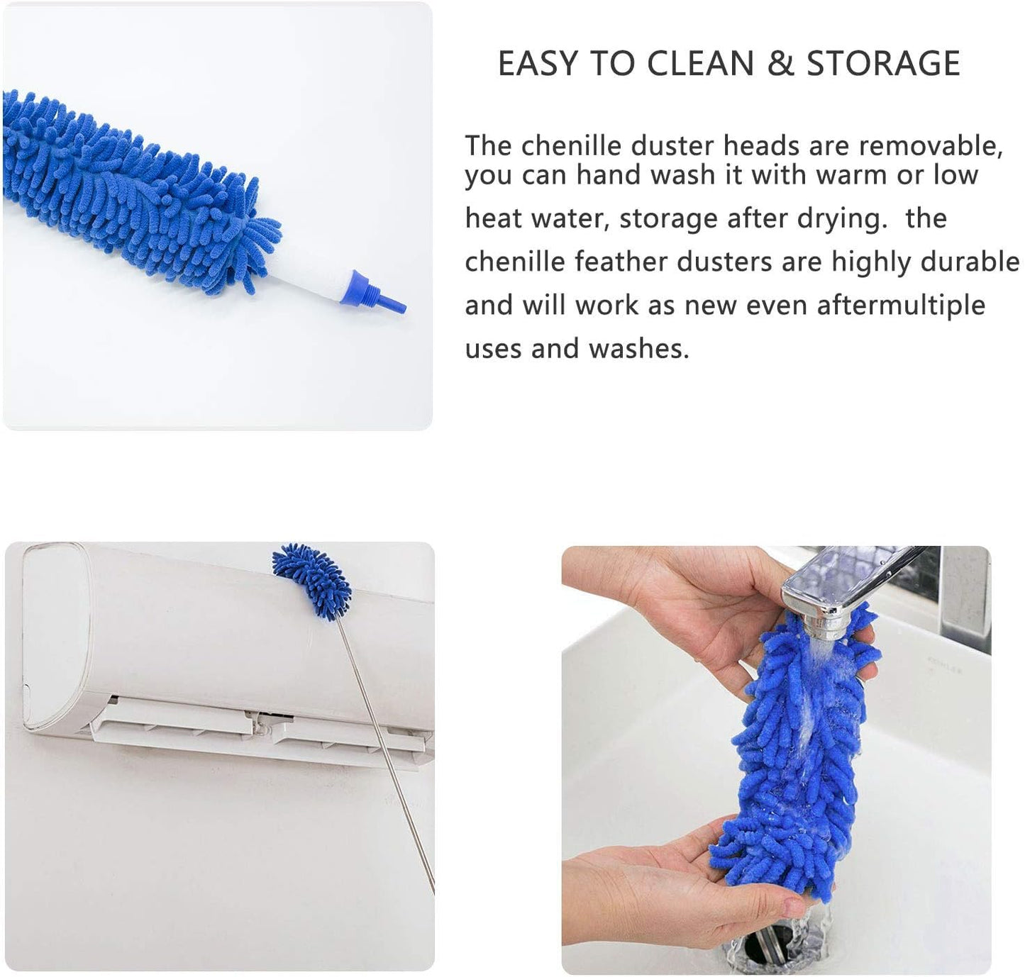 Professional Microfibre Dusters for Cleaning - Extendable 30-81" Cobweb Remover Kit with 3 Washable Heads, Bendable Design for High Ceilings, Fans