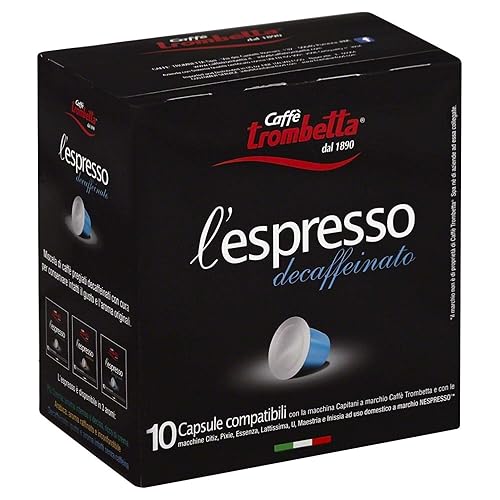 Trombetta Nespresso Italian Coffee - 10 Capsules “L’espresso Deccaffeinato” Instant Decaf Espresso Coffee - Compatible Nespresso Espresso Coffee Pods