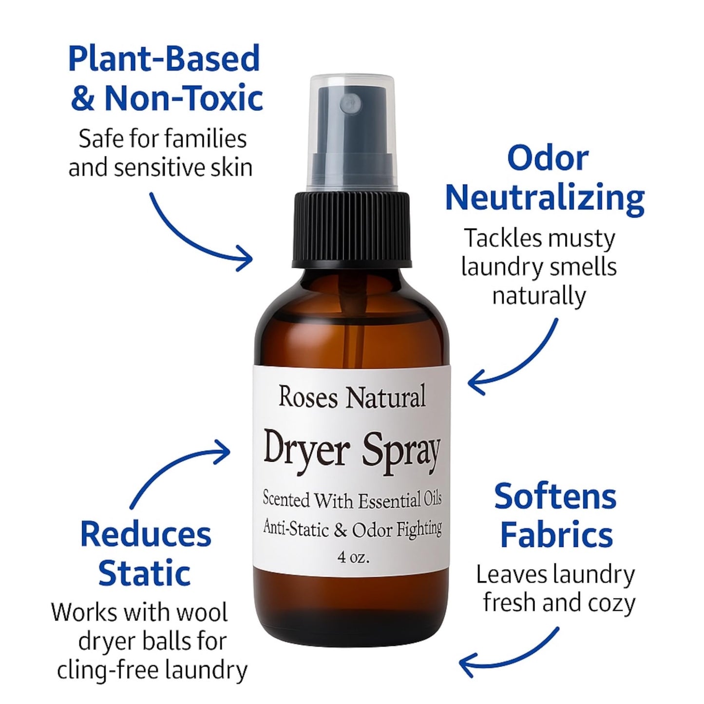 Natural Dryer Ball Spray, 4 oz, Patchouli, Lavender,Essential Oil Laundry Refresher, Fabric Freshener for Clothes, Linens & Wool, Anti-Static & Odor