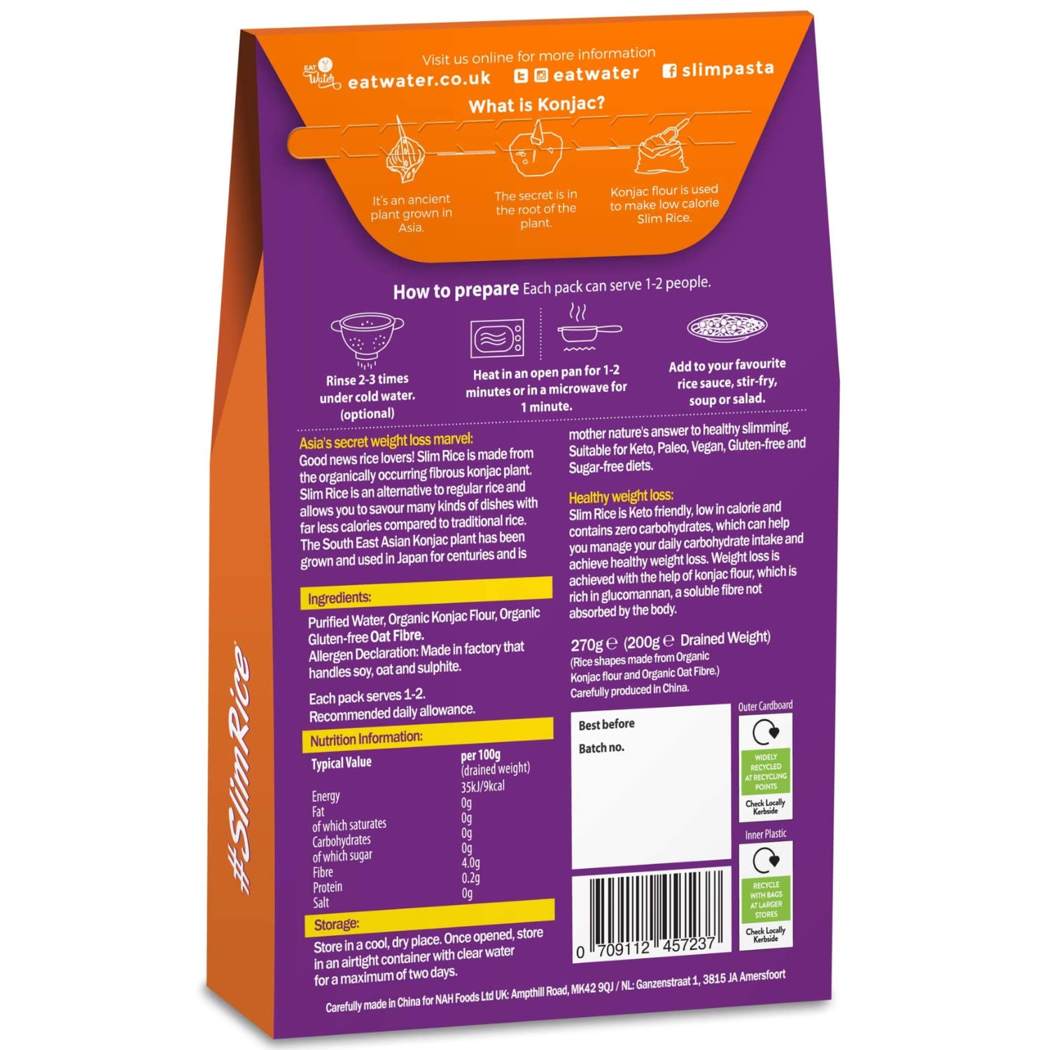 Eat Water Slim Noodles, Fettucine, Penne, Spaghetti, Lasagne & Rice 200g (2 of Each)