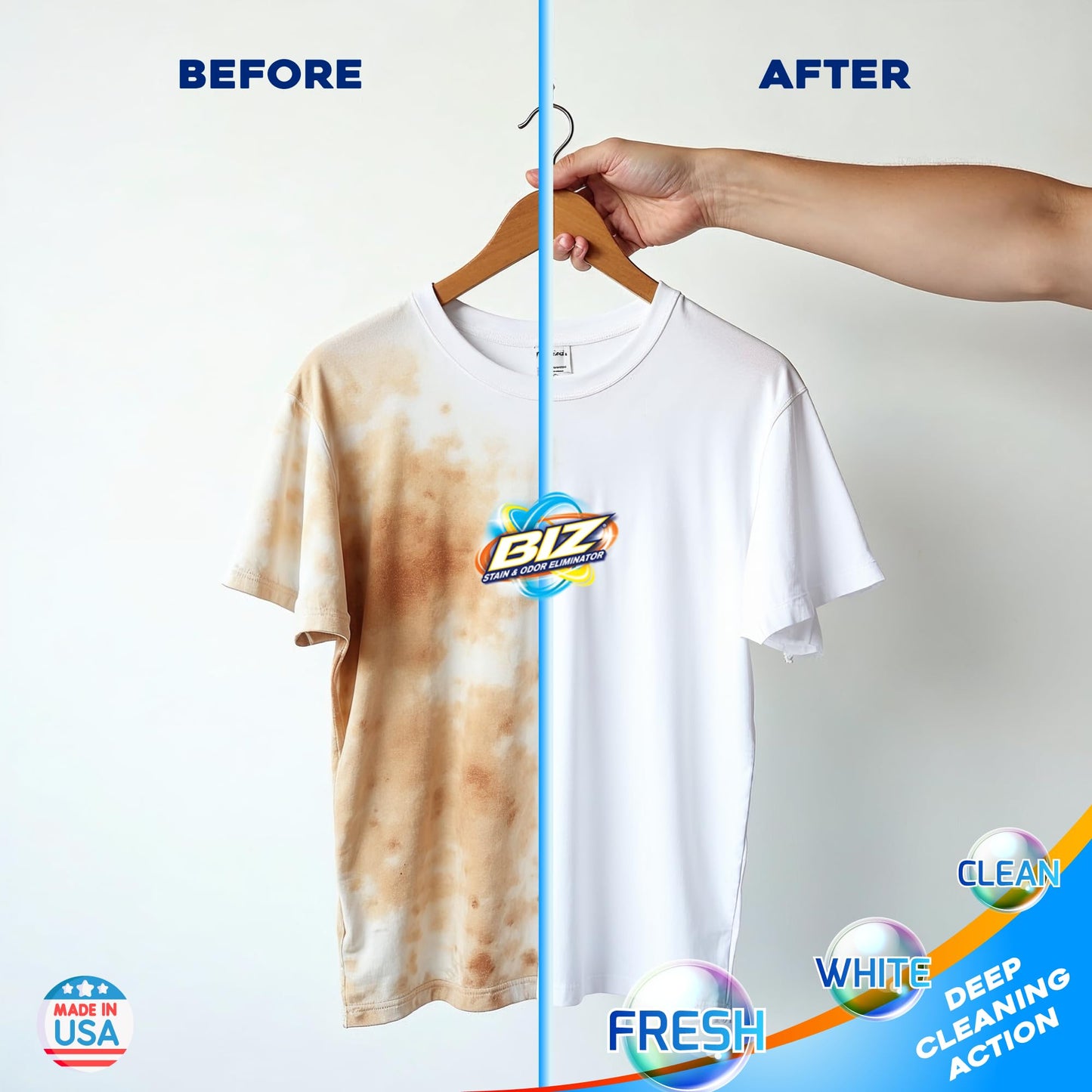 Biz Laundry Detergent Liquid Booster, Stain and Odor Eliminator for Tough Stains Like Sweat Grass and Food Grease, Best Stain Remover for Clothes