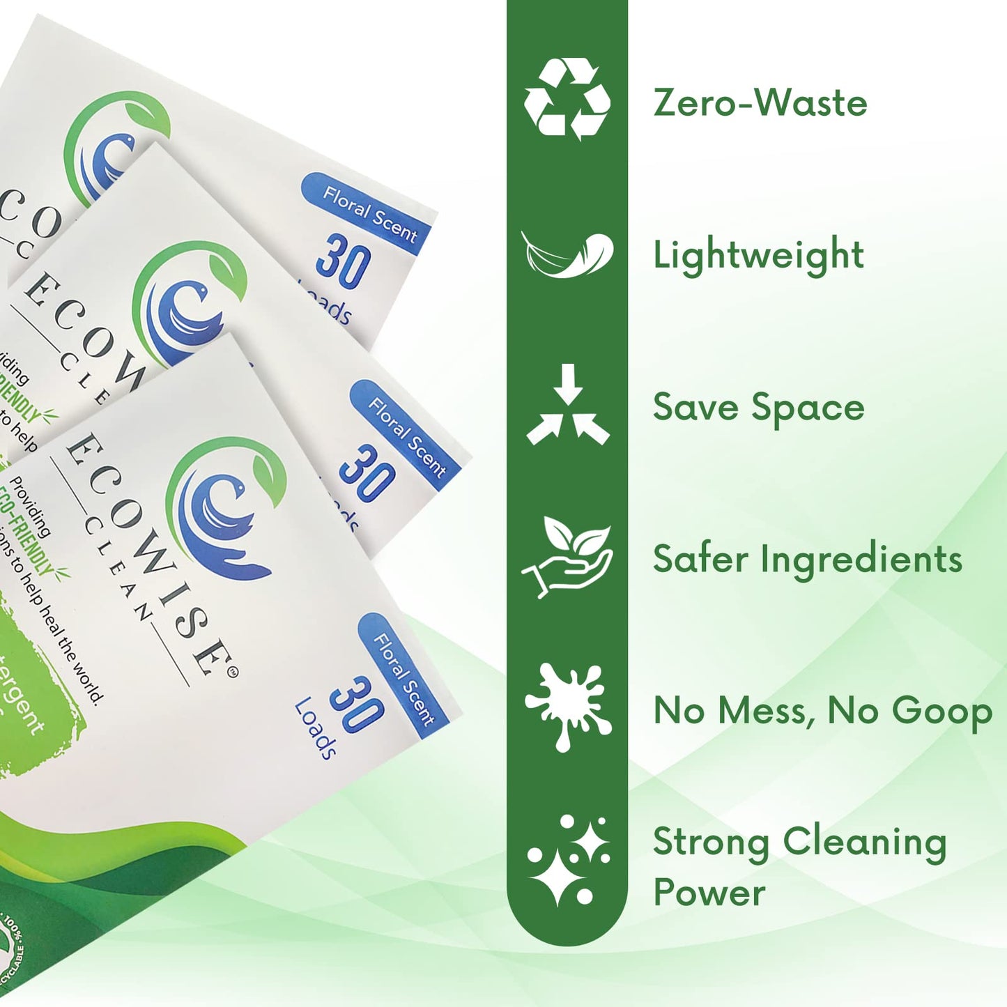 Ecowise Clean, Laundry Detergent Sheets Eco-Friendly Strips, Concentrated Biodegradable Washer Sheets, Floral, 30 Count (Pack of 1)…