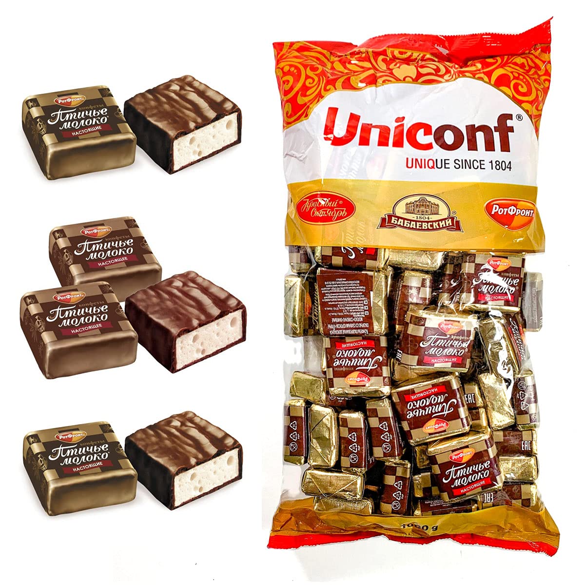 Cream and Vanilla Marshmallow and Chocolate Candy, Russian Bird's Milk, Ptichye Moloko, Rot Front Chocolates Souffle 1 kg | 2.2 lb