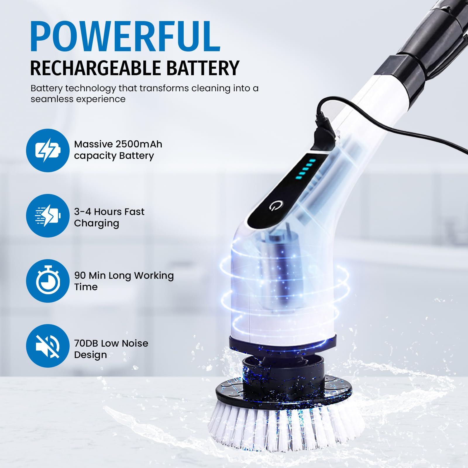 Electric Spin Scrubber, Cordless Scrubber with 7 Replaceable Cleaning Brushes and Dual Speed, Shower Cleaning Brush, Power Scrubber with Adjustable