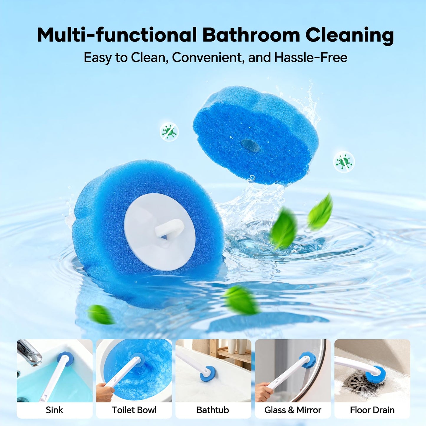 2 Pack Disposable Toilet Brush and Holder Set, Wall Mounted Toilte Wand Kit, Disposable Bowl Ceaner Wand and Caddy with 96 Refills for Closestool