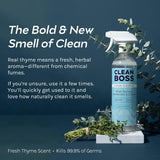 CleanBoss Botanical Disinfectant - 24 oz (Pack of 2) - Multi-Surface Cleaner - Kills 99.9% of Germs + Cold & Flu Viruses - Fresh Thyme Scent - No