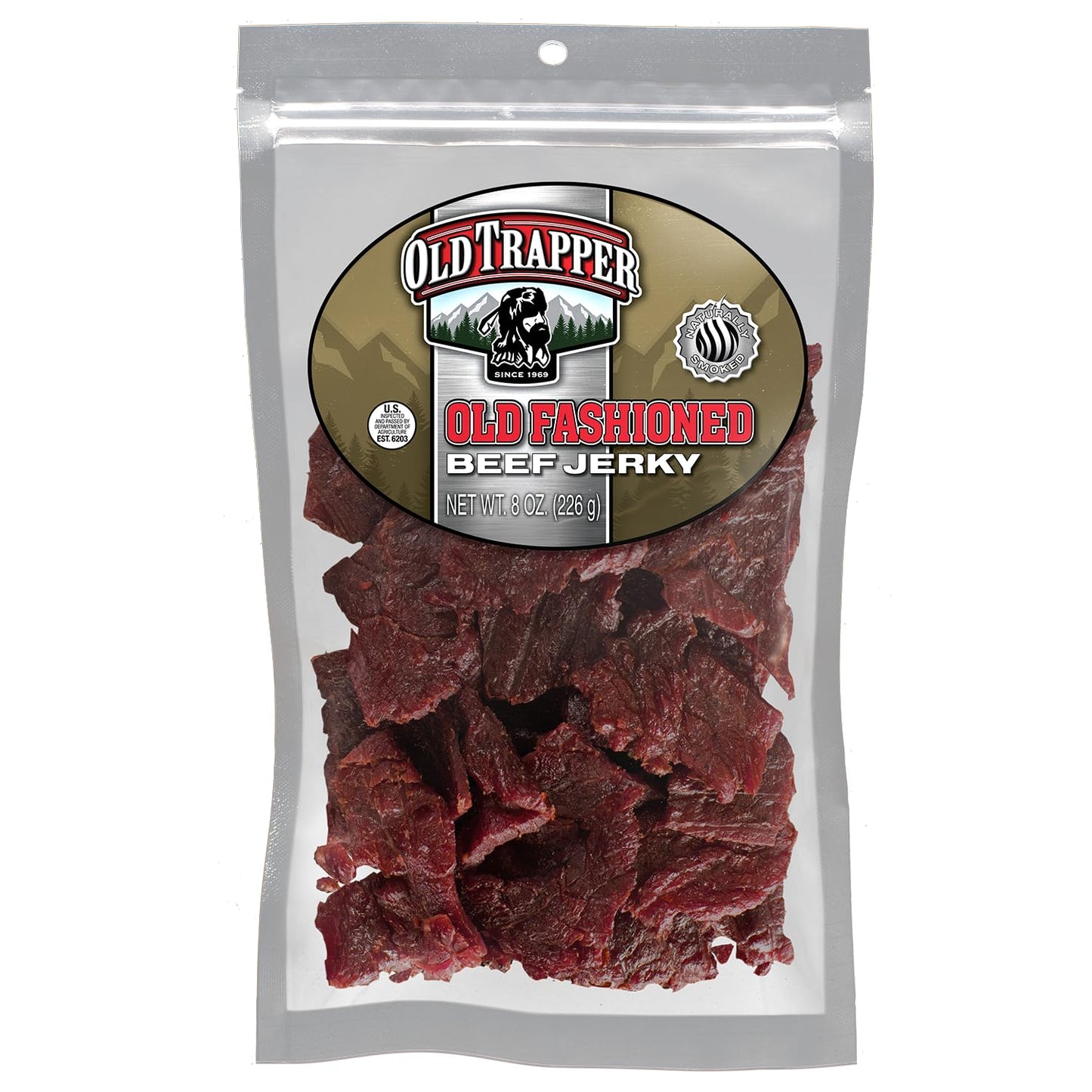 Old Trapper Beef Jerky, Old-Fashioned 8 Ounce Bag, Tender Meat Snacks for Lunches or Between Meals, 11 Grams of Protein, Zero Grams of Fat, and 70