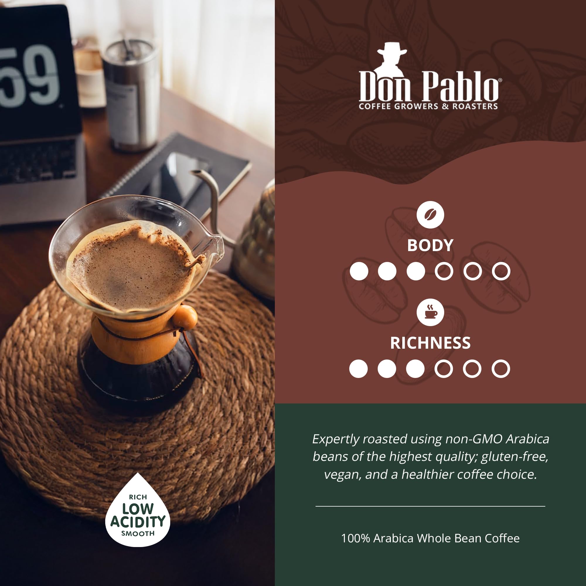 Don Pablo Colombian Supremo - Medium-Dark Roast - Whole Bean Coffee - Low Acidity