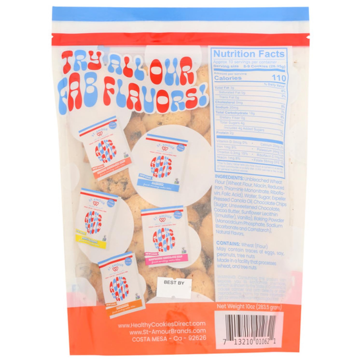 ST. AMOUR Rocks N' Rolls - Orange & Chocolate Chip French Vegan Munching Bites - Low Fat, Low Sugar - Dairy Free - Cholesterol Free - 10 oz Bag