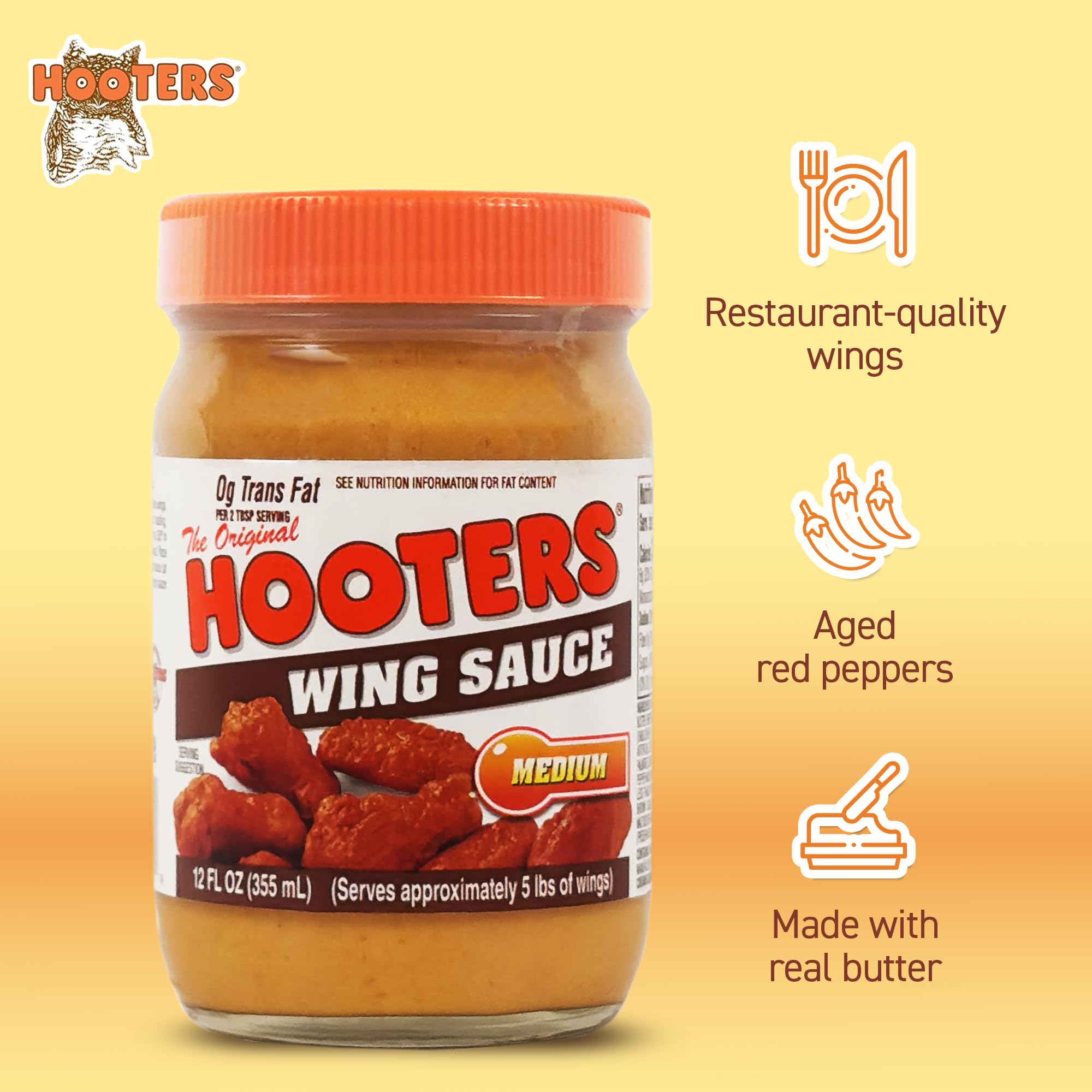 Hooters Original Medium Wing Sauce, 12 Ounce (Pack of 6)
