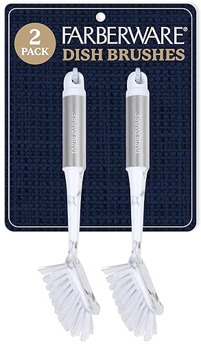 Farberware Dish Brush with Handle - 2 Pack Kitchen Scrub Brush for Dishes, Non-Scratch Dishwashing Brush Set with Firm Bristles for Pots, Pans