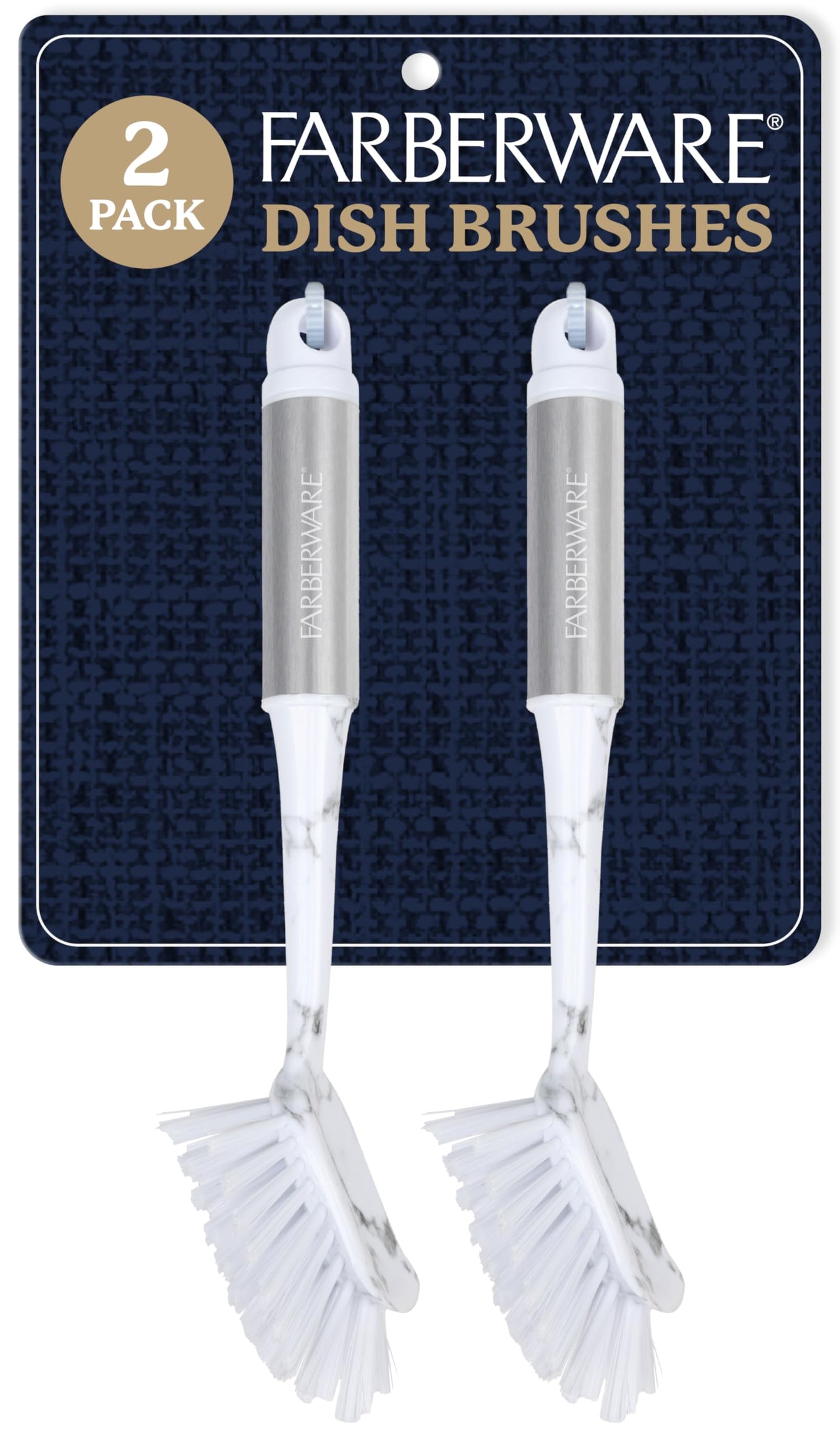 Farberware Dish Brush with Handle - 2 Pack Kitchen Scrub Brush for Dishes, Non-Scratch Dishwashing Brush Set with Firm Bristles for Pots, Pans