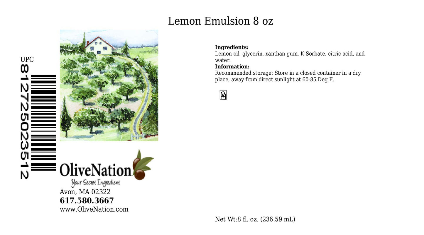 OliveNation Lemon Emulsion for Baking, Water Soluble, Kosher, Gluten Free, Vegan, PG Free - 8 ounces