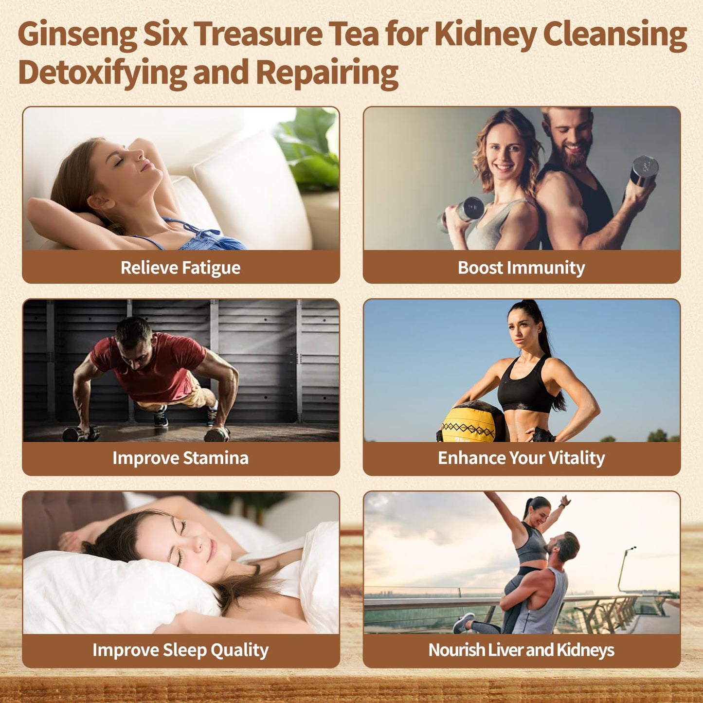 Kidney Tea Formula Ginseng Six Treasure Tea - Natural Chinese Traditional Herbal Ginseng Five Treasures Kidney Detox Cleanse Teabag For Men Women (60