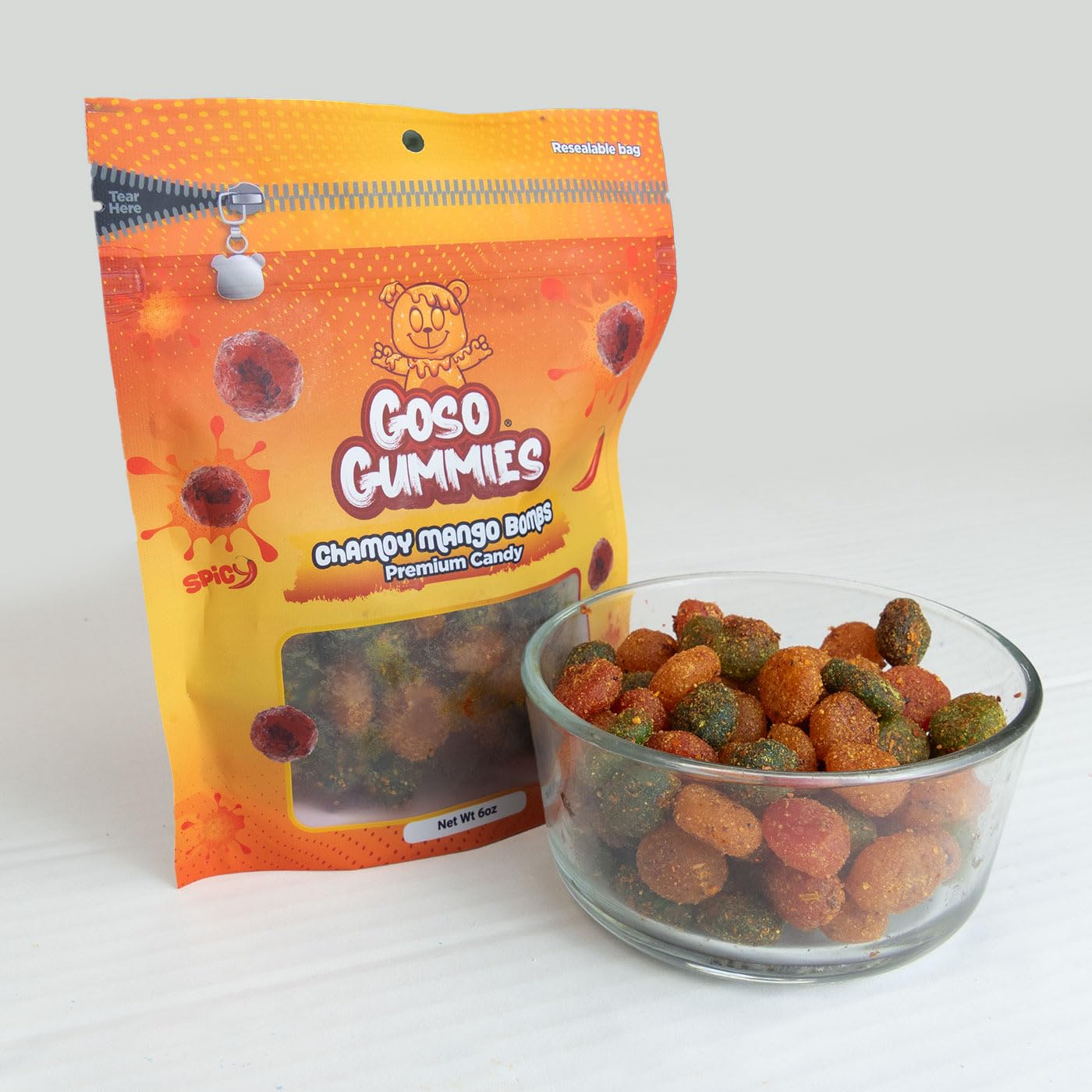 Goso Gummies Chamoy Mango Gusher Bombs - 6oz Bag - Spicy & Tangy Mango Filled Candy