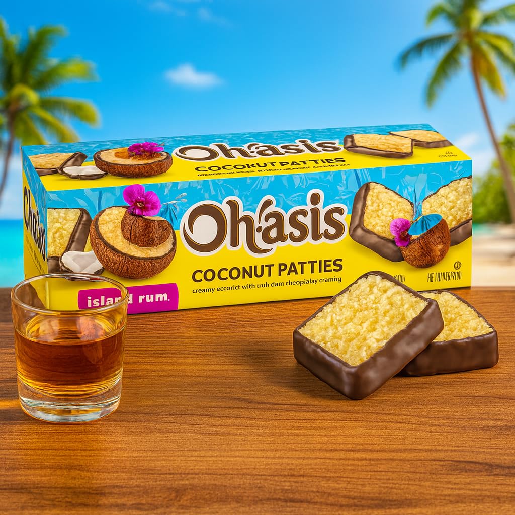 Chocolate Covered Coconut Patties - Island Rum Flavor - Creamy Coconut with Rich Dark Chocolate Coating - Individually Wrapped - 10.5 oz Box - Gourmet