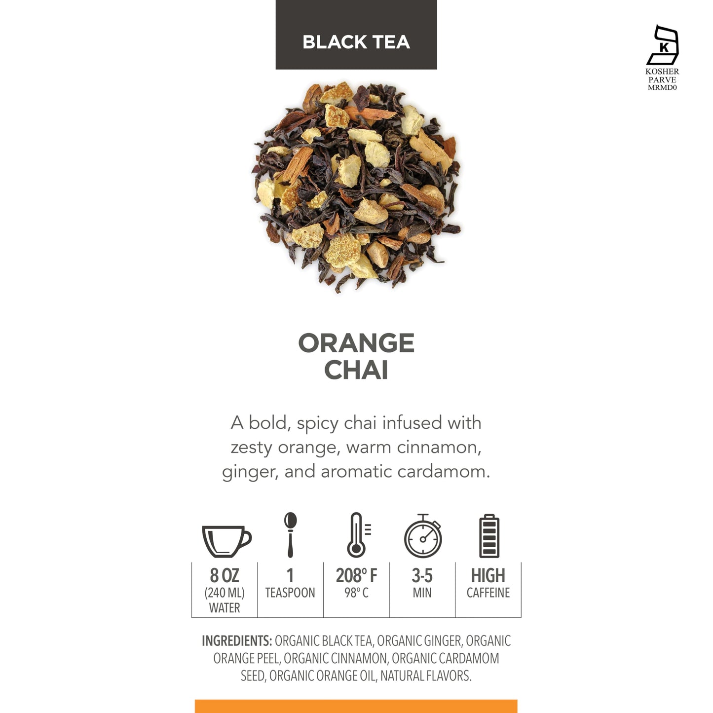 Teabloom Orange Chai Loose Leaf Black Tea with Citrus & Spice | Bold Cinnamon, Clove & Orange Flavor | Canister Makes 35-50 Cups | Gift-Ready Reusable