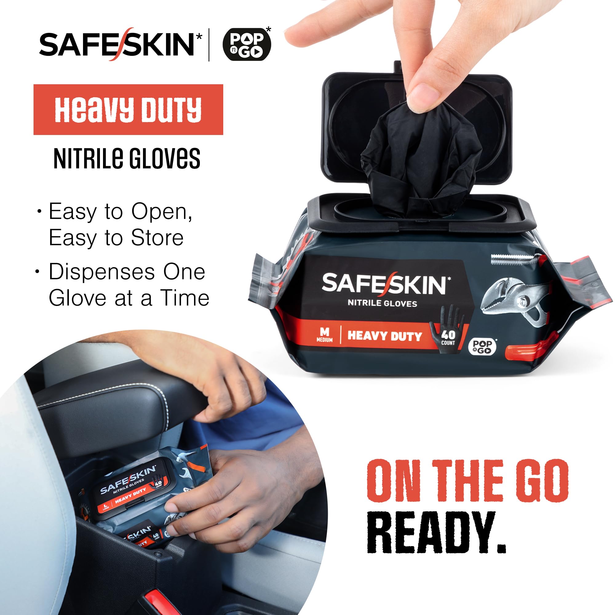 SAFESKIN Heavy Duty Nitrile Disposable Gloves, Pack of 40, Powder Free, Black - Plumbing, Gardening, Painting, Food Handling